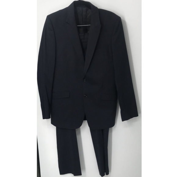 Versace Collection mens navy blue wool blend notch lapel mens suit sz 50